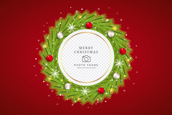 Christmas Photo Frame with Green Wreath: A Graphic Design Freebie for Holiday Campaigns