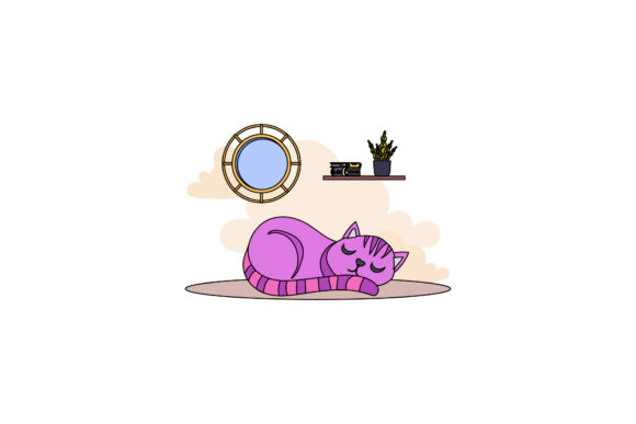 Flat Icon Cat Sleep Color Outline – A Versatile Graphics Freebie for Branding