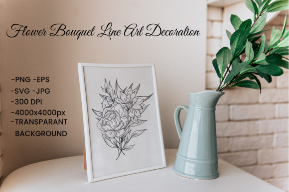 Floral Bouquet Line Art Decoration for Crafts and Graphics