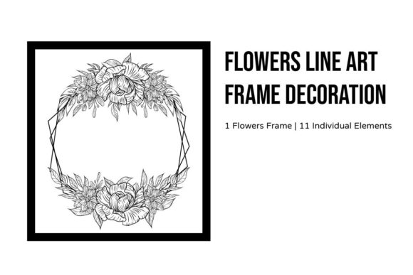 Flower Outline with Geometric Line Set: A Versatile Graphic for Crafts