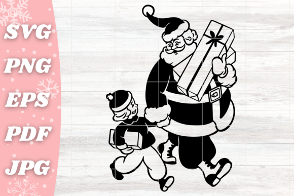 Santa Claus with Child: A Retro Graphic for Crafts and Seasonal Projects